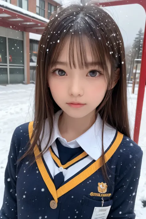 one girl, (a beauty girl, delicate girl:1.3), (10 years old:1.3),
break, (Winter School Uniforms, cute uniform:1.3),
break, (it&#39;s snowing:1.3), (bus stop, wait for the bus:1.3), perfectly trimmed fingers,
break, extremely fine-grained clarity, (symmetr...