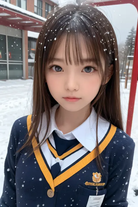 one girl, (a beauty girl, delicate girl:1.3), (10 years old:1.3),
break, (winter uniform, cute uniform:1.3),
break, (that&#39;It&#39;s snowing:1.3), (bus stop, wathat for the bus:1.3), perfectly trimmed fingers,
break, extremely fine-grained clarthaty, (sy...