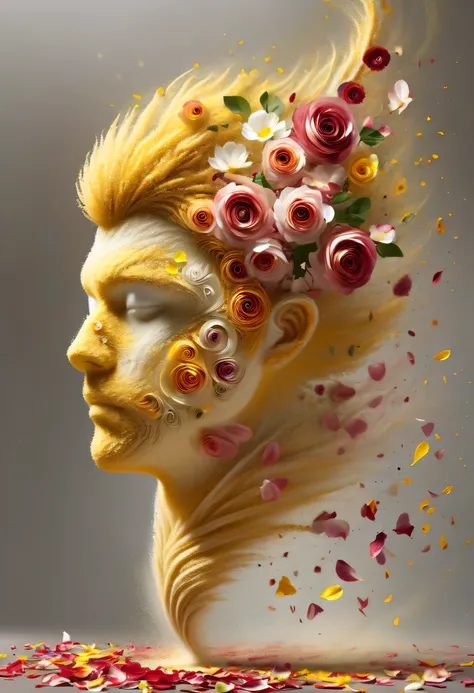 (Illusion d&#39;optique:1.4), a boy made of petals, Art conceptuel, (best quality, chef-d&#39;ouvrages d&#39;Art, Representative work, Art officiel, professionnel, 8K)
