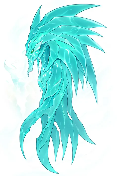a close up of a blue and green dragon head with green eyes, glowing guy creature, water demon, ghostly form, scary sharp icy, swamp monster of ice, luminous water elemental, gelatinous, nightmare creature, mysterious creature, synthetic maw, evil aura, bio...
