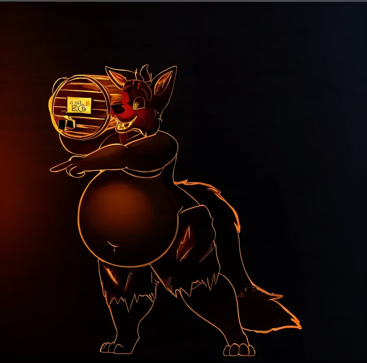 3d arte, Five nights at Freddys, Chubby Foxy in a shorts, fullbody, Big belly, carrying a beer barrel, Furry skin, anthro, fat, 