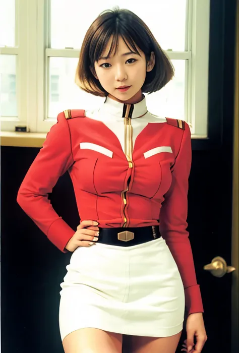 real photos、highest image quality、real image、federal army uniform miniskirt、ponytail、yuriko yoshitaka、16age日本人女性、frau bow、cute g...