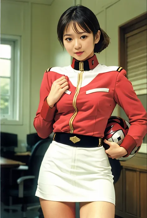 real photos、Highest image quality、beautiful woman、beautiful thighs、beautiful face、real image、federal army uniform miniskirt、ponytail、Yuriko Yoshitaka、16age日本人女性、Frau Bow、cute girl、white pantiesが丸見え、1６age、（white panties:1.3）、super mini skirt、beautiful thigh...