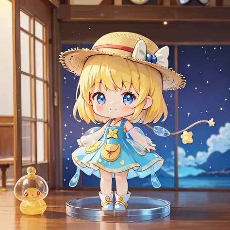 Long shot, doll dressed in flight, doll wearing one piece and straw hat, photo of PIXIV contest winner, pop-up parade figure, Good Smile Company anime style, jellyfish, anime figure, Good Smile Company fantasy