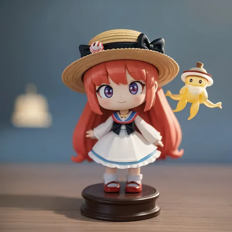 Long shot, doll dressed in flight, doll wearing one piece and straw hat, photo of PIXIV contest winner, pop-up parade figure, Good Smile Company anime style, jellyfish, anime figure, Good Smile Company fantasy