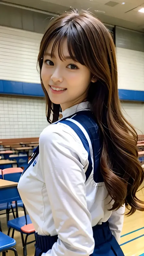 perfect anatomy ,High school graduation ceremony in the large gymnasium in the morning,She comes into the gymnasium wearing a long-sleeved sailor suit and gym shoes, with a mysterious look on her face.,A cute bobbed head looks good on you,(((I set my chin ...