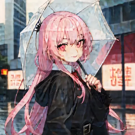 Anime girl with pink hair and pink eyes holding an umbrella, Animation Moe Artstyle, animation style 4k, in anime style, best anime 4k konachan wallpaper, anime style portrait, Animated visual of a cute girl, in anime style, portrait of anime girl, Guweiz ...