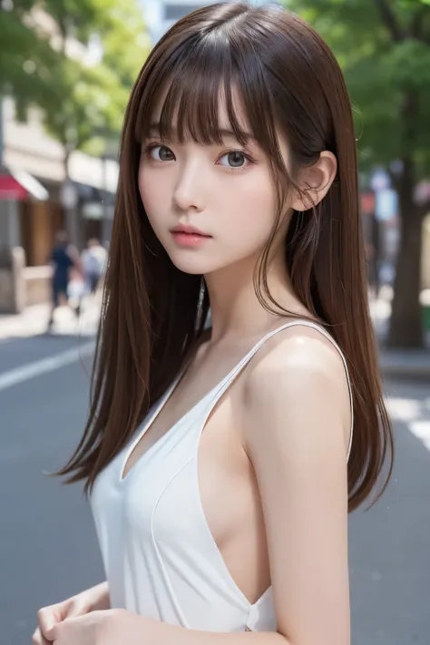 ２０歳の日本人一人のgirl、(beautiful girl、華奢なgirl:1.3)、(15 years old:1.3)、break、nsfw、(side cut dress:1.3)、(show nude、side boob:1.3)、break、v...