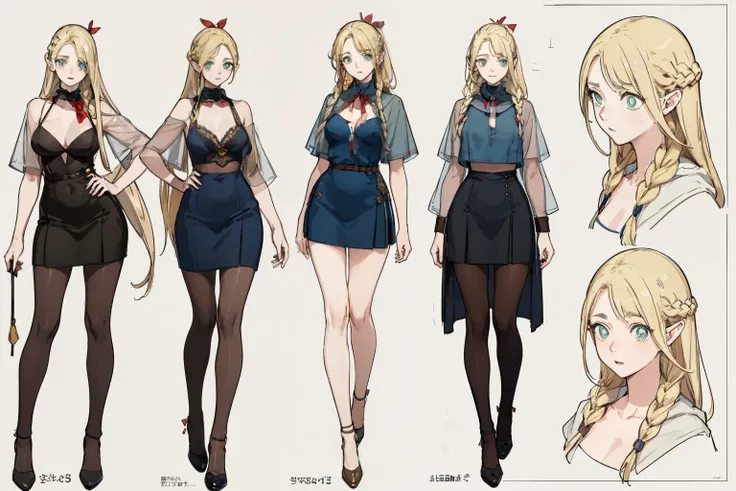 stockings，pantyhose，（whole body，character design sheet，front，Back，side），long golden hair，thick eyebrows, bust and waist，beautiful blonde，（masterpiece），（（best quality）），（super detailed），（beautiful eyes beautiful details eyes，Clean and delicate face），bunny g...