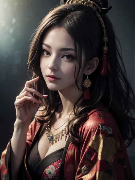 highest quality，master piece：1.2，Detailed details，（highly detailed face，real photos，realistic skin，realistic body，intricate details），solo，1 milf，casual，Ukiyo-e，（watercolor：1.3），Oiran, whole body , flashy hair ornament , bright background , jeweled kimono