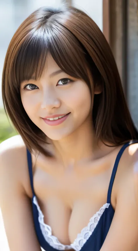 Japanese ),((beautiful girl)),cleavage,An expression that imagines something pleasant:1.2,(perfect body beauty:1.2),((perfect body)),(shy smile),beautiful teeth,