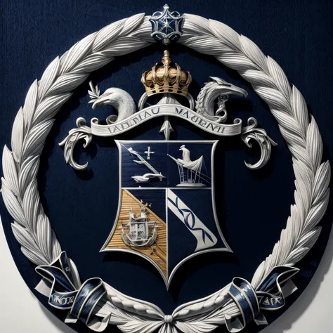 A coat of arms of the Moreeau family in navy blue and pearly white