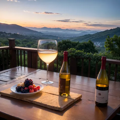 (including 64k, nffsw, highest quality, table top: 1.2), (realistic, realistic: 1.37), Spectacular view of the sunset sky and clouds、Amazing mountain views、White wine、red wine、wine glass、wine bottle、sparkling wine、