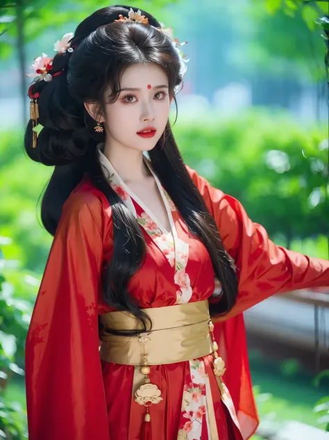 Close-up of a woman wearing a red dress posing for a photo, CGSTATIONPopular, Beautiful and seductive anime woman, author：Yang Jie, beautiful figure painting, cgstation trends, palace, A girl wearing Hanfu, anime long hair girl, Beautiful anime woman, Chin...