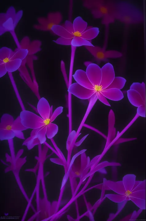 a close up of a plant with purple flowers in the dark, a microscopic photo by George Aleef, flickr, conceptual art, ultraviolet photography, glowing purple, glowing flowers, purple bioluminescence, glowing neon flowers, neon flowers, 🌺 cgsociety, luminous ...