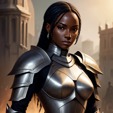 woman, ebony skinned, slim, abs, masterpiece, best quality, absurdres, portrait, illustration, elegant, digital painting, sharp focus, full body, knight, full armor