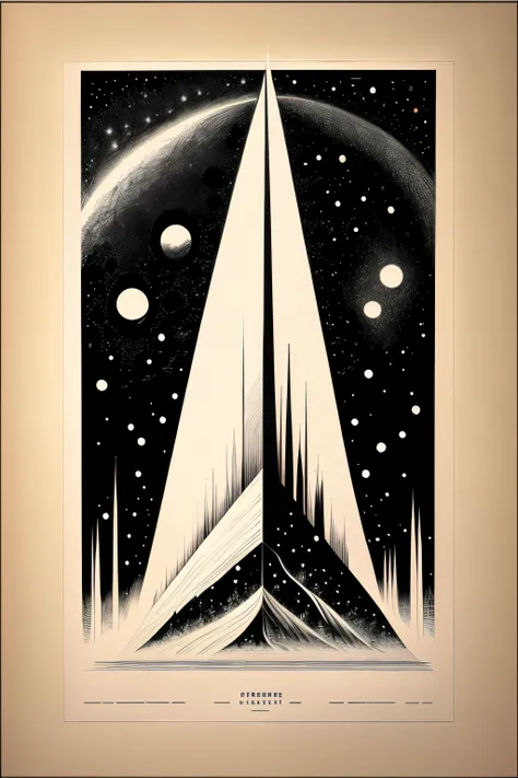 Interstellar, black and white, old poster film drawing by Zdzisław Beksińsk