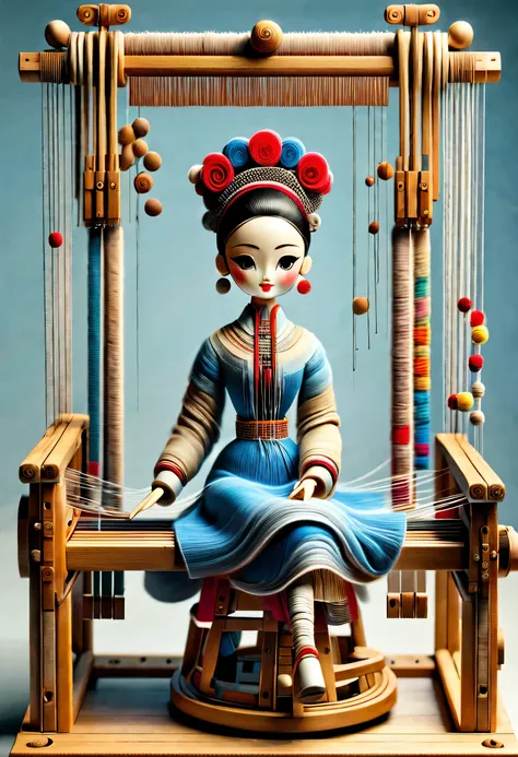 china&#39;s unique high-end carpenter sculpture style，the character is full body，（mechanical doll sitting in front of ancient ch...