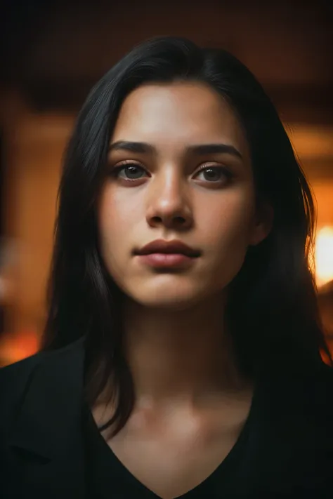 (close-up, editorial photograph of a 21 year old woman), (highly detailed face:1.4) (smile:0.7) (background inside dark, moody, private study:1.3) POV, by lee jeffries, nikon d850, film stock photograph ,4 kodak portra 400 ,camera f1.6 lens ,rich colors ,h...