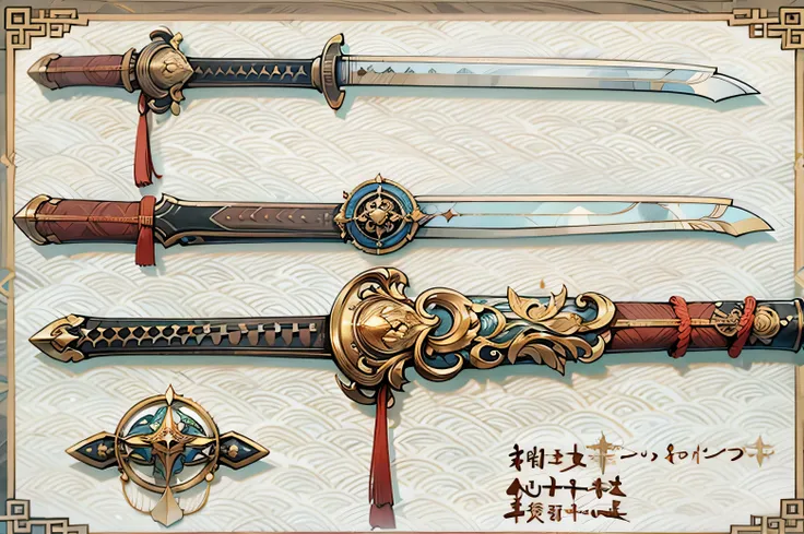 (((best quality))), (((masterpiece))), Weapons to be included in the Weapon Encyclopedia, Chinese sword, simple sword, white background