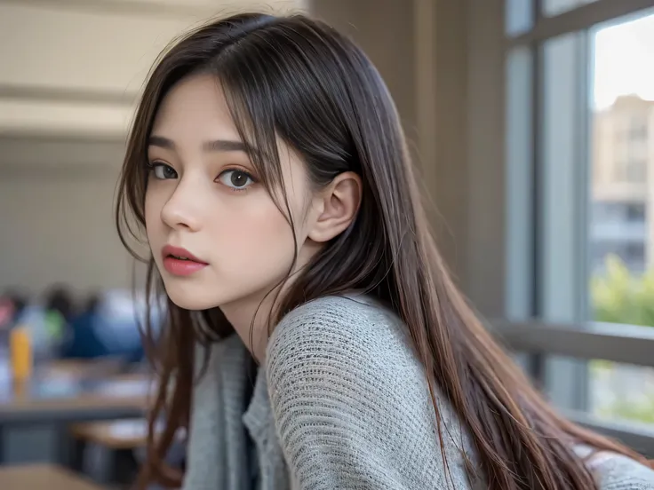 (photorealistic、Live-action version、Ultra-high definition imageasterpiece、highest quality、8k、Natural light)、so beautiful、surreal、On a daily basis、classroom, ((the best beautiful girl、Elaborate face、big eyes and high nose、thick lips))girls school student,te...