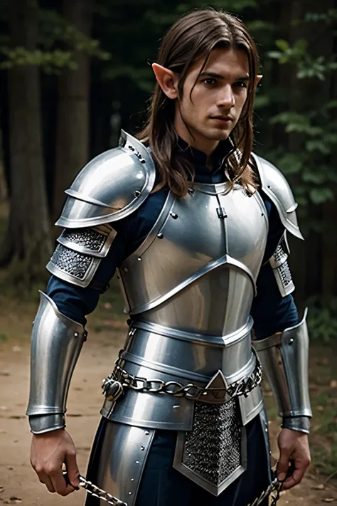 half-elf male knight in chain mail armor