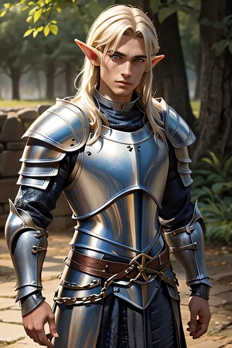 half-elf male knight in chain mail armor