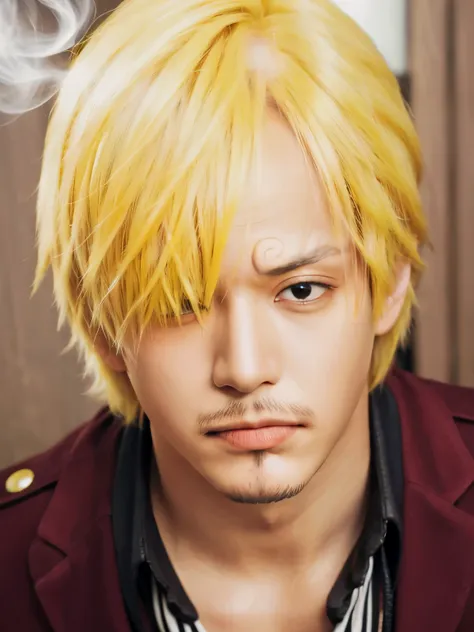 a close up of a man with a cigarette in his mouth, sanji, from one piece, realistic, detail, handsome