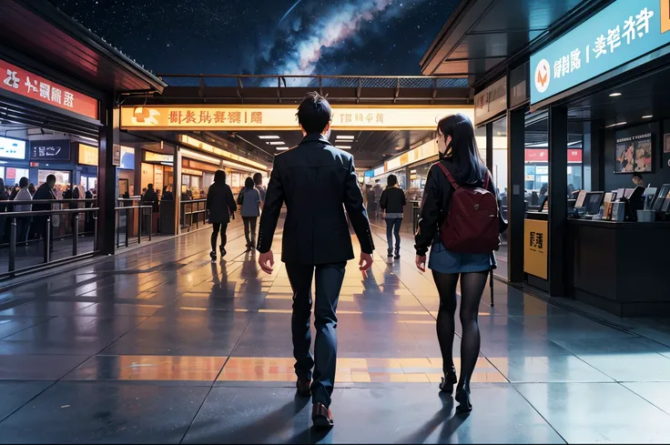 comics， bright starry sky. romantic bus station, Xin Haicheng&#39;s pictures, pure, concept art, Lofi Art style, reflection. author：Xin Haicheng, Lofi Art, Beautiful anime scene, anime scenery, Detailed Landscape—Width 672, Xin Haicheng&#39;s style, Xin Ha...