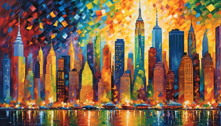 Imagine an abstract rendition of New York City, a non-representational masterpiece that transcends conventional depictions. In this artistic expression, colors and shapes converge to form a vibrant kaleidoscope, each element pulsating with the energy of th...