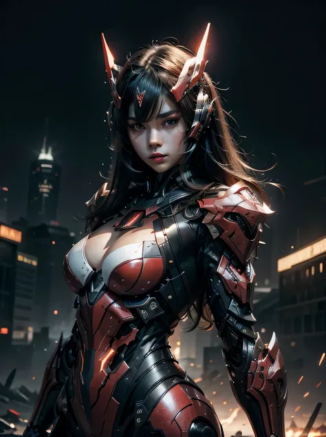 ((masterpiece、highest quality、Super detailed、High resolution、realistic、sharp focus、cinematic lighting))、bust shot、high contrast、future girl、wearing armor、red lips、highly detailed eyes and face、beautiful eyes、Mechanical joint、Combat goggles、Armoured helmet、...