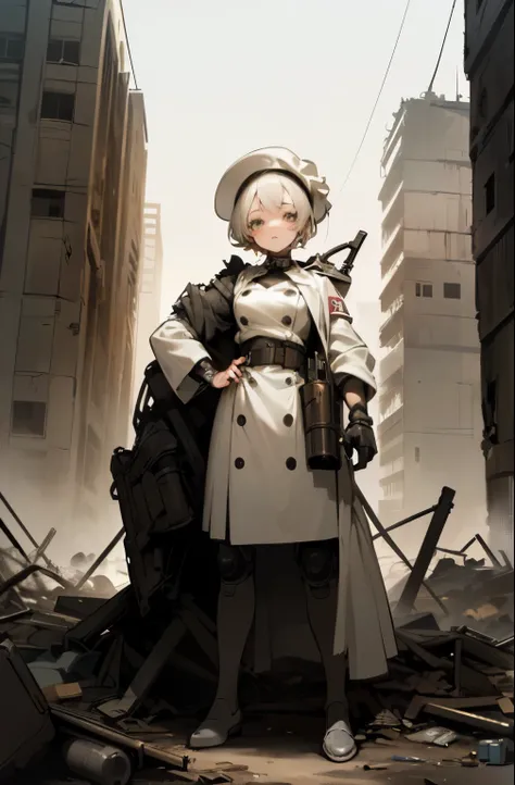 (chef-d&#39;Ouvrages d&#39;art, High quality, best quality), pixels, pixel art, 1 fille, cheveux blanche, les yeux heterochromia, corps complet, (((Contemptuous, Hesitate))), (((fond blanc))), ((((Personnages du monde post-apocalyptique du Wasteland)))), (...