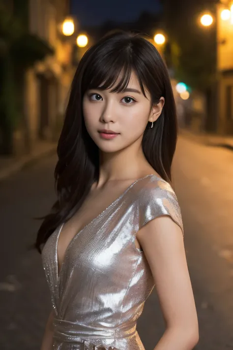 1 girl, (wear a platinum dress:1.2), (RAW photo, highest quality), (realistic, Photoreal:1.4), table top, very delicate and beautiful, very detailed, 2k wallpaper, wonderful, finely, very detailed CG Unity 8K 壁紙, super detailed, High resolution, soft light...