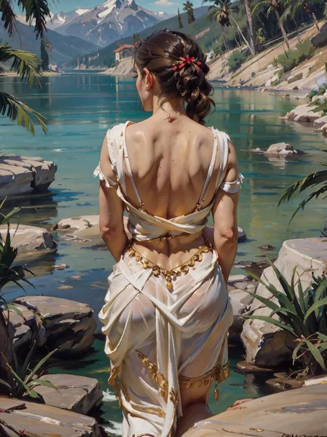 (aoc:1.1), bragas, from behind, encorvado, caderas anchas, muslos gruesos, oil painting, by sargent