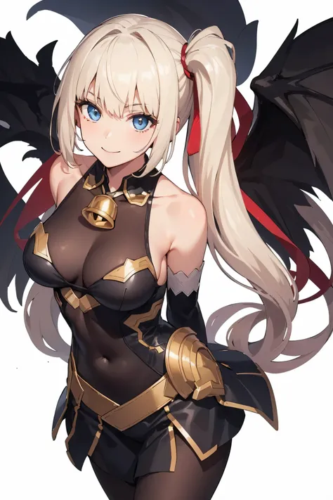 1girl, solo, limalisha, side ponytail, hair ribbon,blonde hair,
BREAK (bare shoulders, bell, black gloves, black pantyhose,chinese knot, detached sleeves, flower knot, gloves,neck bell:1.2),
BREAK  leaning forward, looking at viewer, smile, from above,arms...