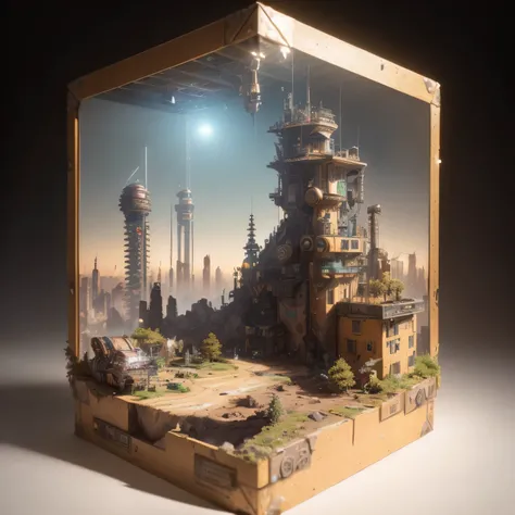 3598年Mars realistic model, (split ends, original photo, best quality, masterpiece:1.4),Steampunk Cyberpunk 6820 City,(CyberpunkMars light:1.3), Mars (related to land),(in a small nature box:1.3),Isometric, small nature, landscape on foundation,landscape,