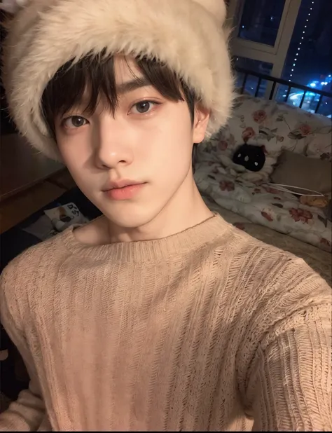 Arafed man in a furry hat and sweater posing for a photo., cai xukun, pintar ulzzang, jinyoung shin, Inspirado por Bian Shoumin, kim doyoung, jungkook, inspirado en Kun Can, yanjun chengt, hyung tae, sakimichan, ✨🕌🌙, xqc, hong junio hyung, foto de perfil, ...