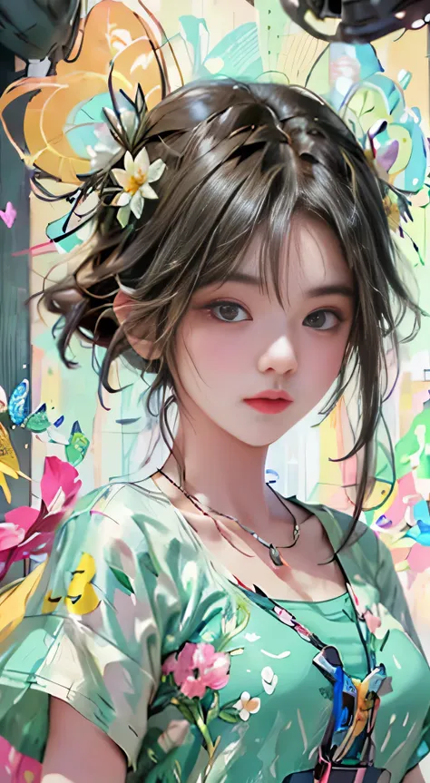 (masterpiece:1.1), (highest quality:1.1), (HDR:1.0), ambient light, ultra-high quality,( ultra detailed original illustration), (1girl, upper body), ((harajuku fashion)), ((flowers with human eyes, flower eyes)), double exposure, fusion of fluid abstract a...