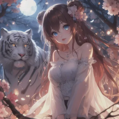 anime girl with blue eyes and white tiger in background, anime style 4 k, anime art wallpaper 4k, anime art wallpaper 4k, anime ...