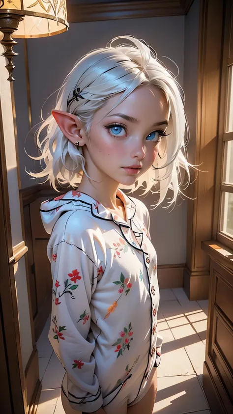 cute  elf,(((little ,tiny little body,little))),(((6 years old))),((anime elf  with extremely cute and beautiful white hair)), (...