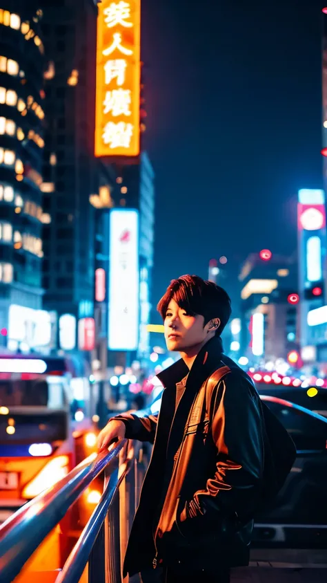 beautiful night city and cool male anime characters 