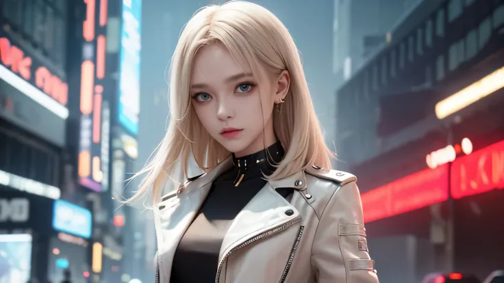 optimal，master piece，High resolution，best quality，hyper hd，super detail，Award-winning，16k，solo，（Upper body），correct anatomy，beautiful cyberpunk girl，cute face，，gradation beige hair，hair line，（（scarlet eyes）），long eyelashes，drooping corners of the eyes，whit...