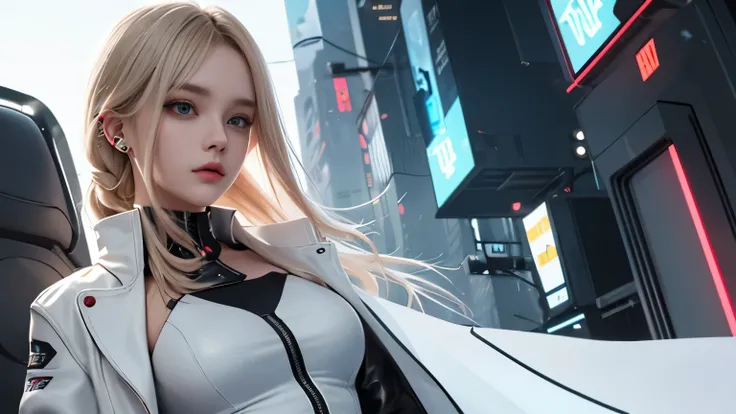 optimal，master piece，High resolution，best quality，hyper hd，super detail，Award-winning，16k，solo，（Upper body），correct anatomy，beautiful cyberpunk girl，cute face，，gradation beige hair，hair line，（（scarlet eyes）），long eyelashes，drooping corners of the eyes，whit...