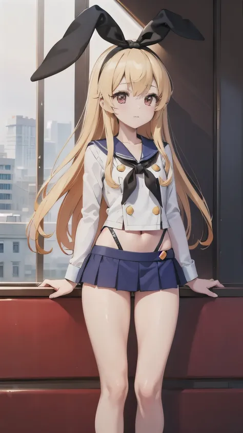 (masterpiece, best quality, highly detailed, ultra detailed, high resolution, absurdres, 4K, 8K:1.2), 
BREAK,shimakaze uniform, 16 years GIRL,Blonde_HAIR,(RED Ribbon on HAIRband:1.2)