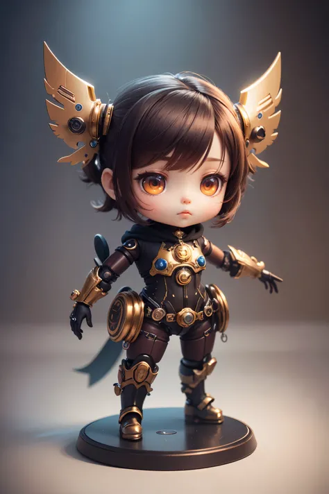 Masterpiece, Best Quality, High Resolution, PVC, Rendering, Chibi, High Resolution, Mechanical Puppet, Steampunk Costume, Full Body, Chibi, 3D Character, Mechanical Toy, Mechanical Doll, Character Print, Front View, Natural Light, (True Quality: 1.2), Dyna...