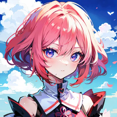 portrait anime girl, clouds background