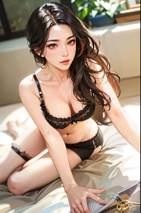 araffe asian woman in lingerie sitting on a rug, sexy girl, beautiful asian girl, thin black lingerie, asian girl, lingerie, lingeries beauty, wearing sexy lingerie, japanese model, gorgeous chinese model, beautiful model girl, korean girl, beautiful asian...