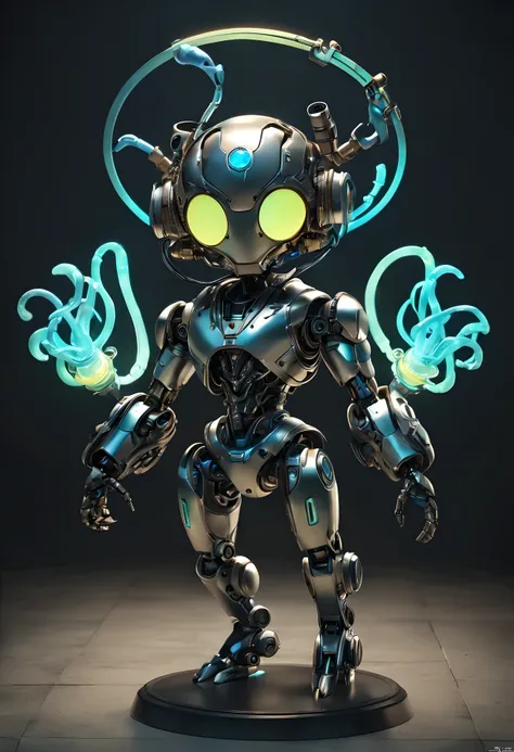 (masterpiece, best quality: 1.4), high resolution, rendering, chibi, high resolution, Mechanical puppets, symbiotic robot, steampunk costume, whole body, chibi, Polished metal body, robot parts, Metallic luster, rainbow colors, 3D characters, (Phosphorus h...