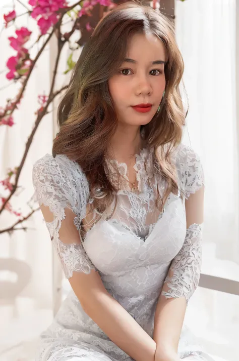 lace dress, sitting