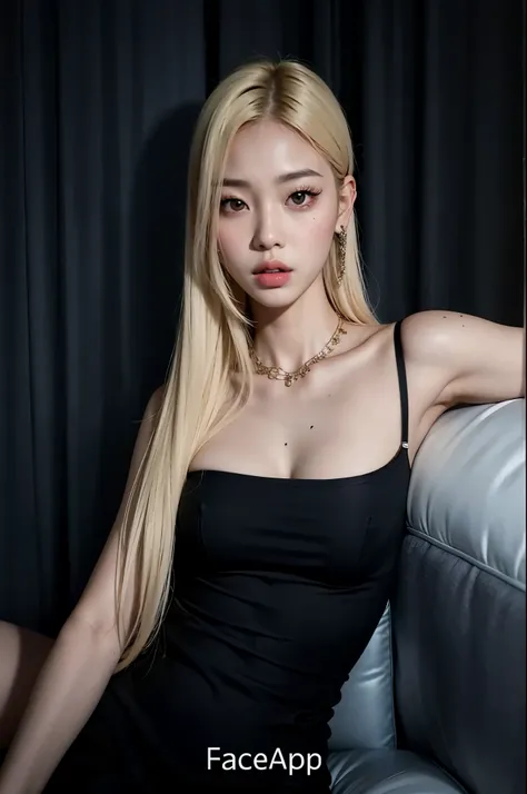 a close-up of a woman in a black dress sitting on a sofa, parque roseanne de blackpink, portrait of jossi de blackpink, jossi de blackpink, muchacha coreana, hermosa mujer surcoreana, hermosa joven coreana, Lalisa Manobal, asian features, Lalisa Manoban de...